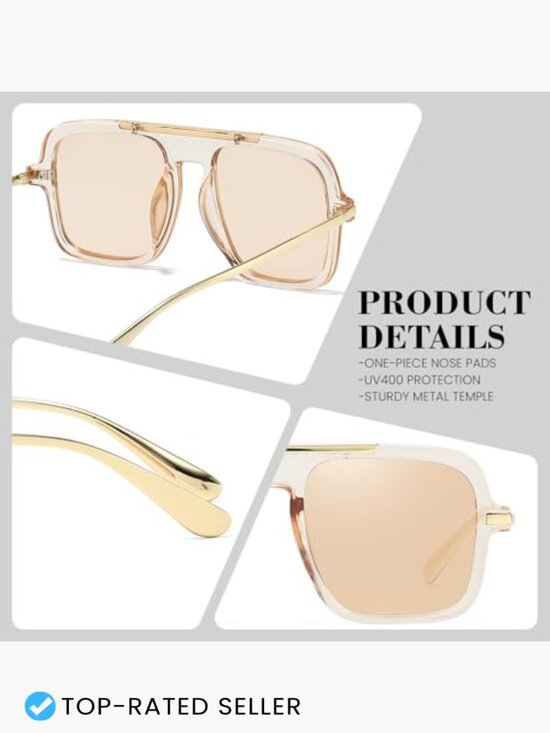 Oversized Square Sunglasses Gold Frame UV Protection Driving Daily Wear main image 7